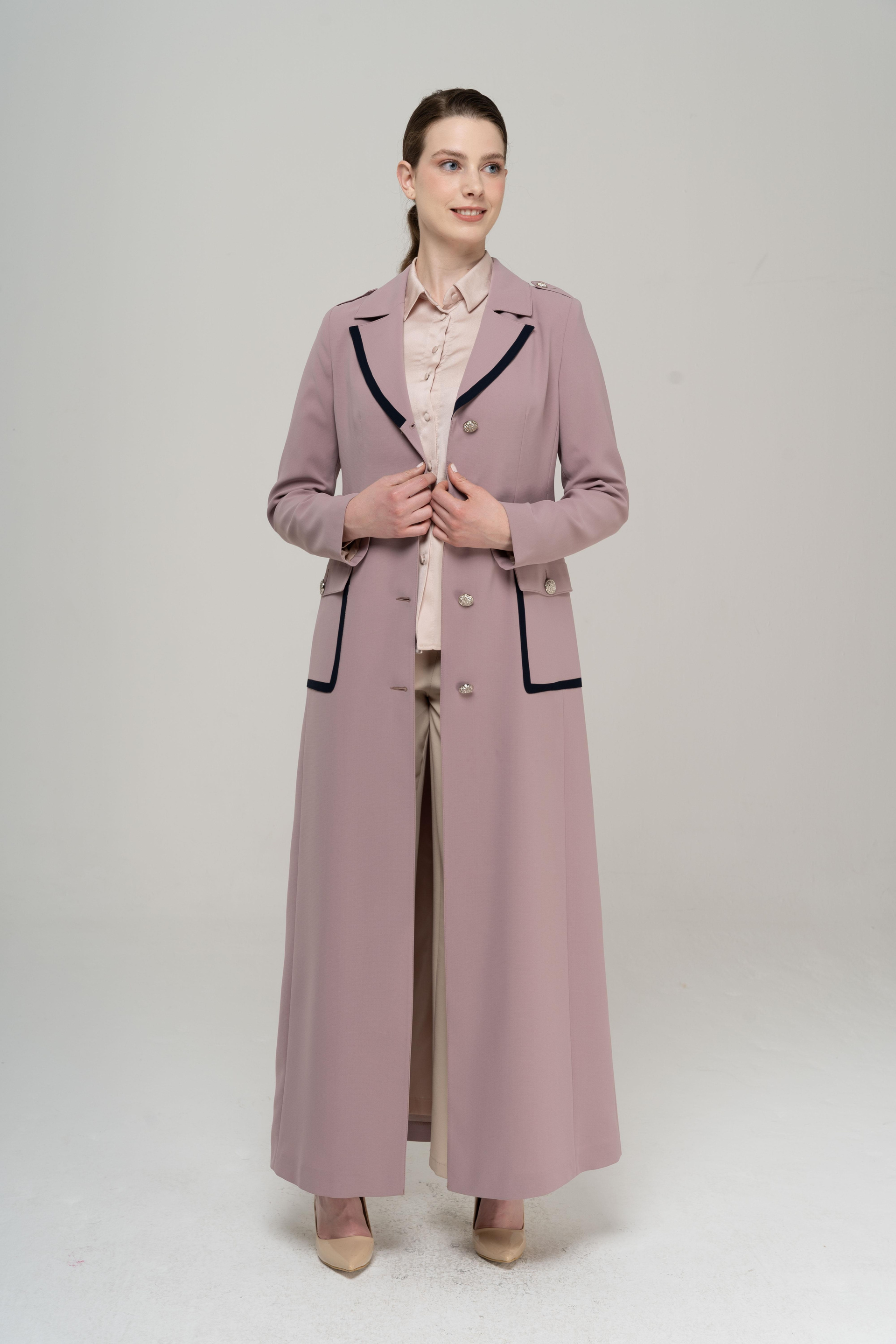 Men's Collar Pouch Pocket Epaulette and Garni Detailed Lined Topcoat POWDER 6577