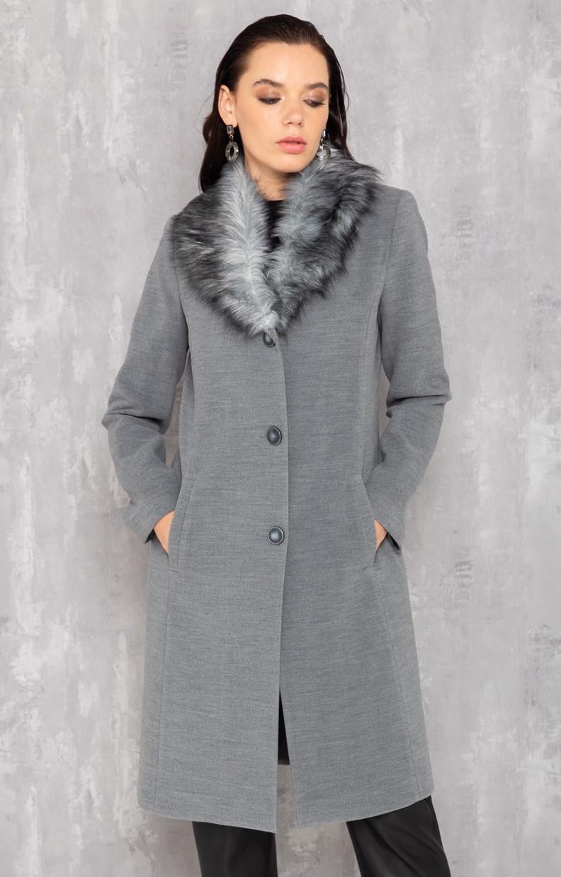 Men's Fur Coat with Removable Collar GREY 3620-Y