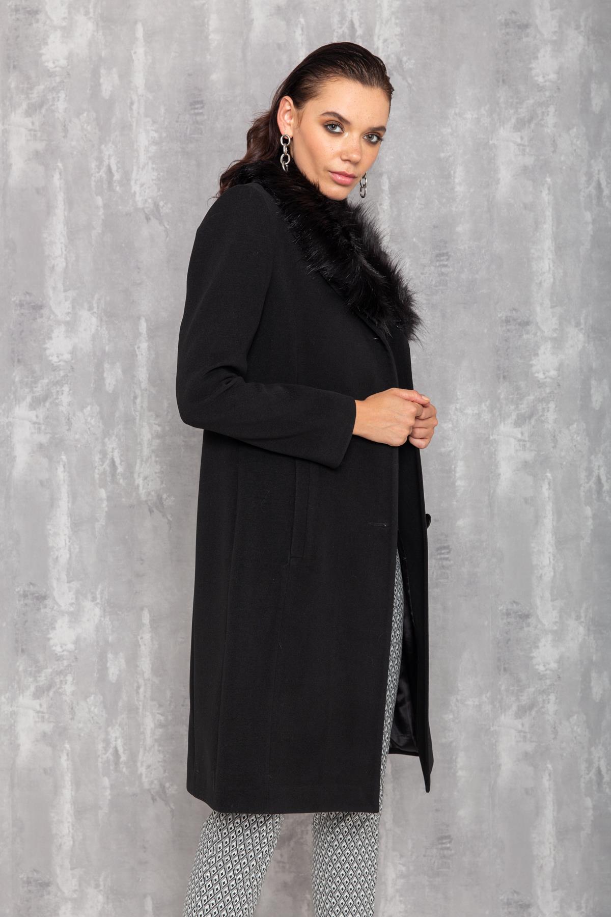 معطف فرو رجالي بياقة قابلة للإزالة أسود 3620-Y