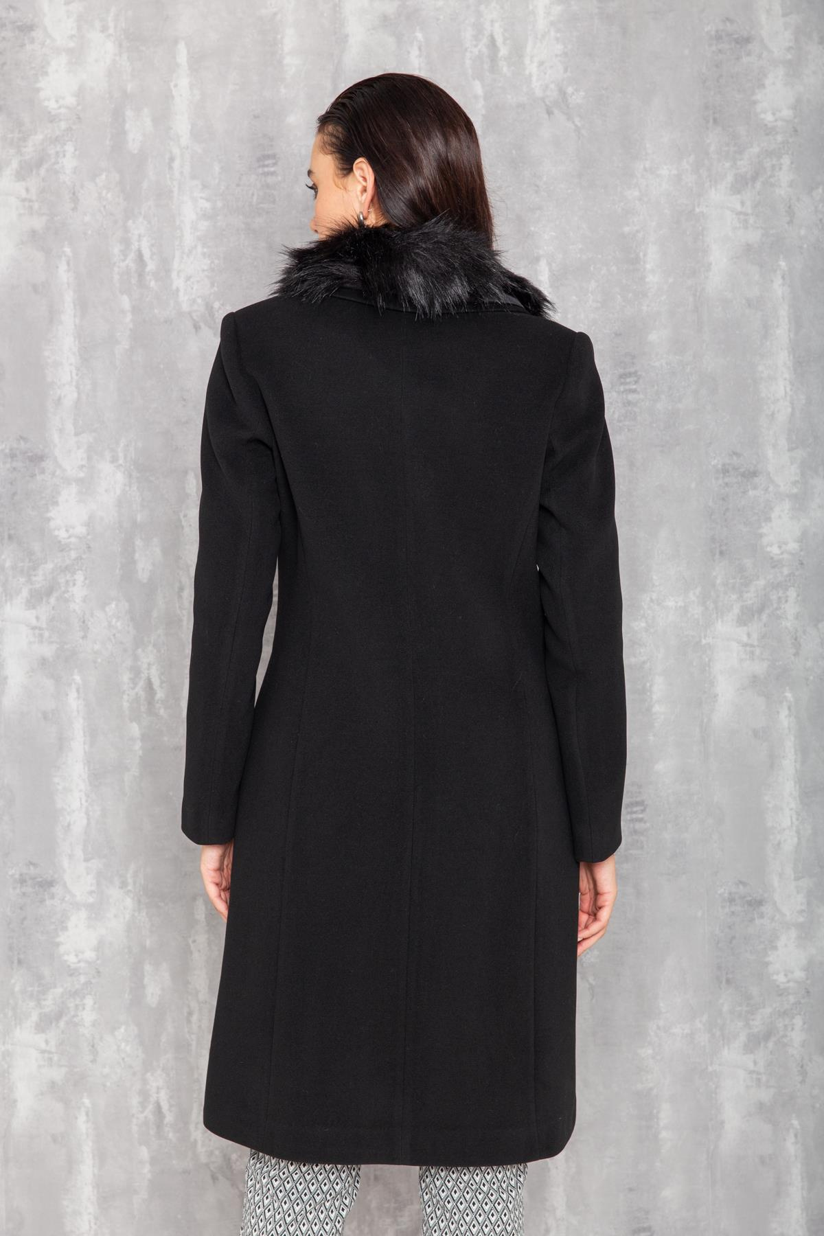 معطف فرو رجالي بياقة قابلة للإزالة أسود 3620-Y