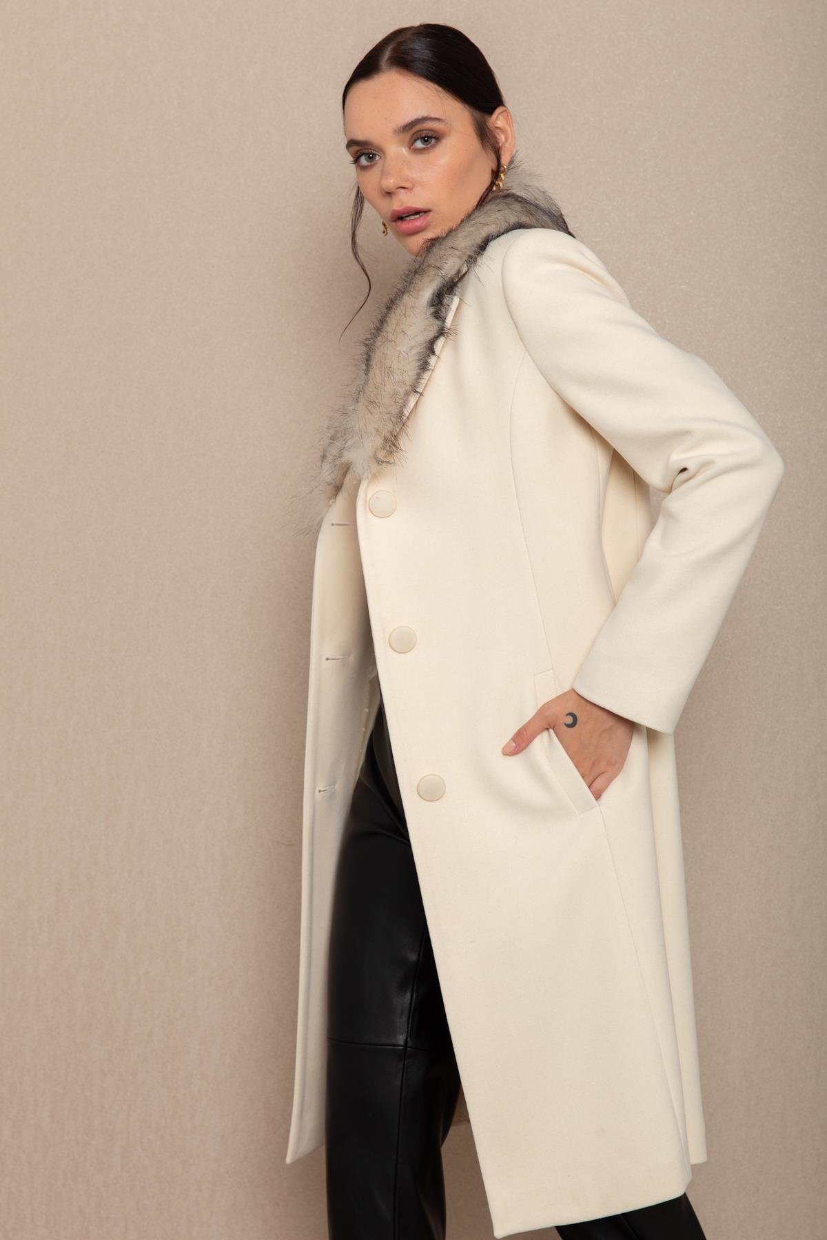 Men's Fur Coat with Removable Collar IVORY 3620-Y