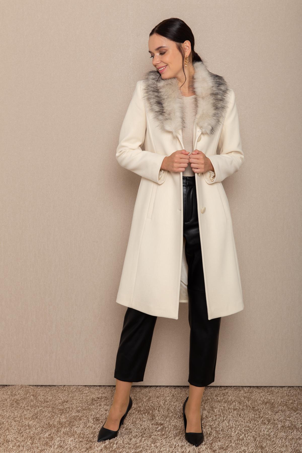 Men's Fur Coat with Removable Collar IVORY 3620-Y