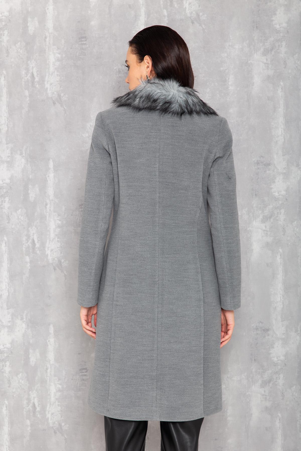 Men's Fur Coat with Removable Collar GREY 3620-Y