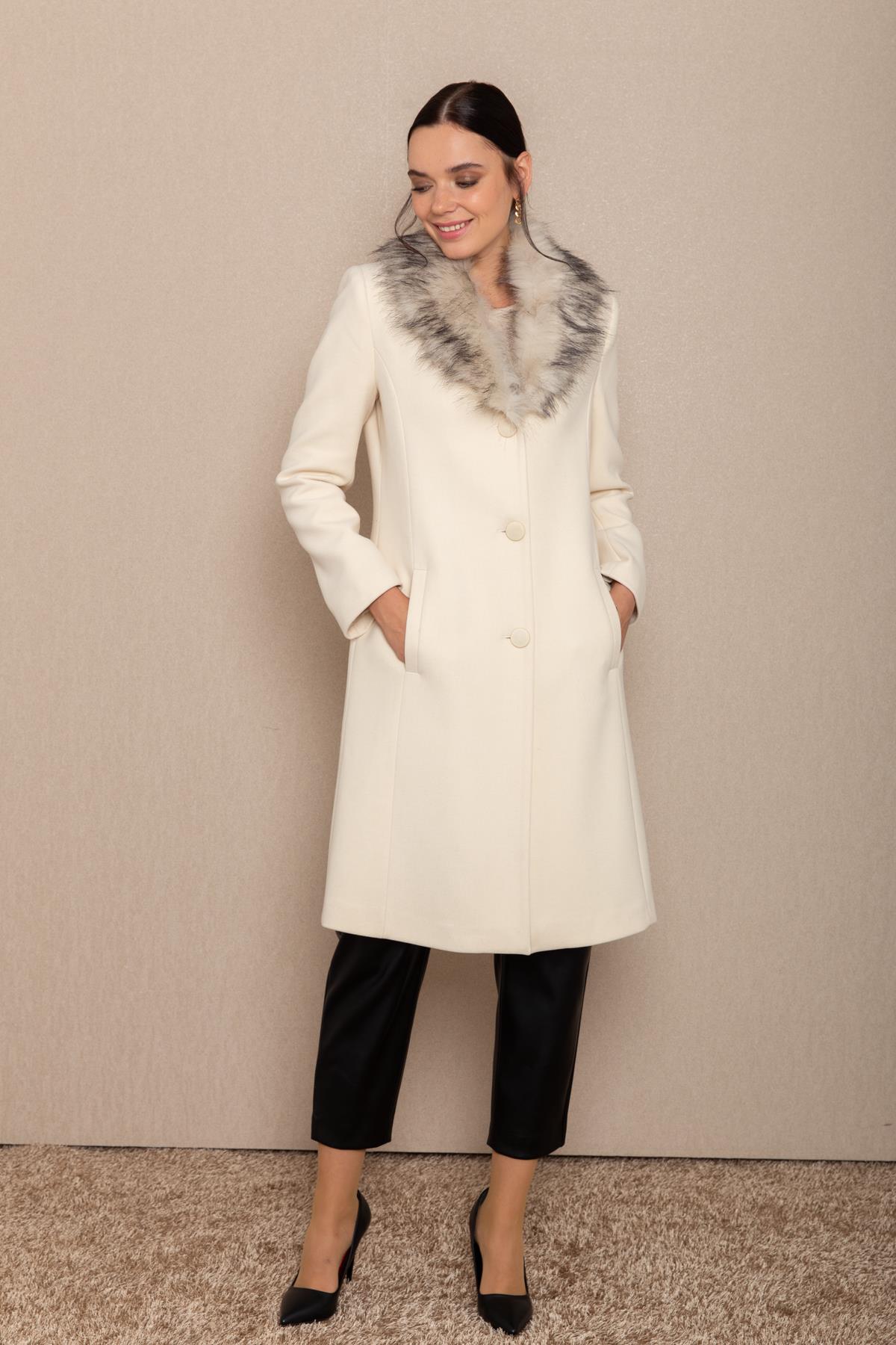 Men's Fur Coat with Removable Collar IVORY 3620-Y