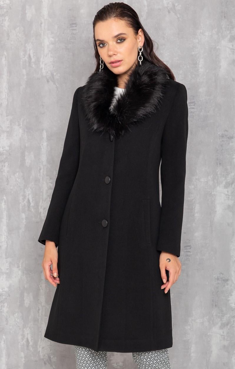 معطف فرو رجالي بياقة قابلة للإزالة أسود 3620-Y