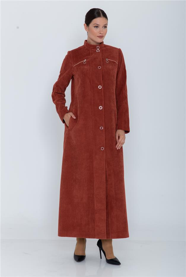 FERMUAR DETAYLI FİTİLLİ KADİFE PARDESÜ KİREMİT 5966