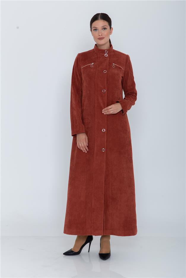 FERMUAR DETAYLI FİTİLLİ KADİFE PARDESÜ KİREMİT 5966