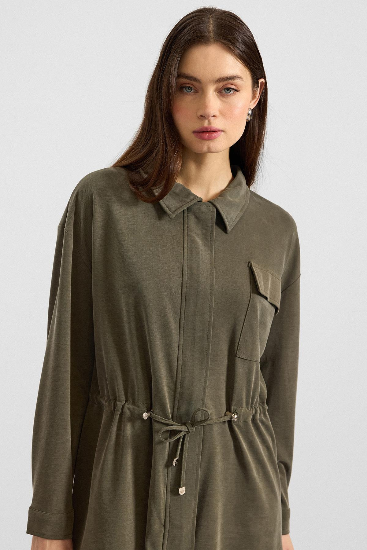 Fermuar Kapamalı Beli Büzgülü Premium Kumaş Sweat Pantolon Takım HAKİ 9406-TK