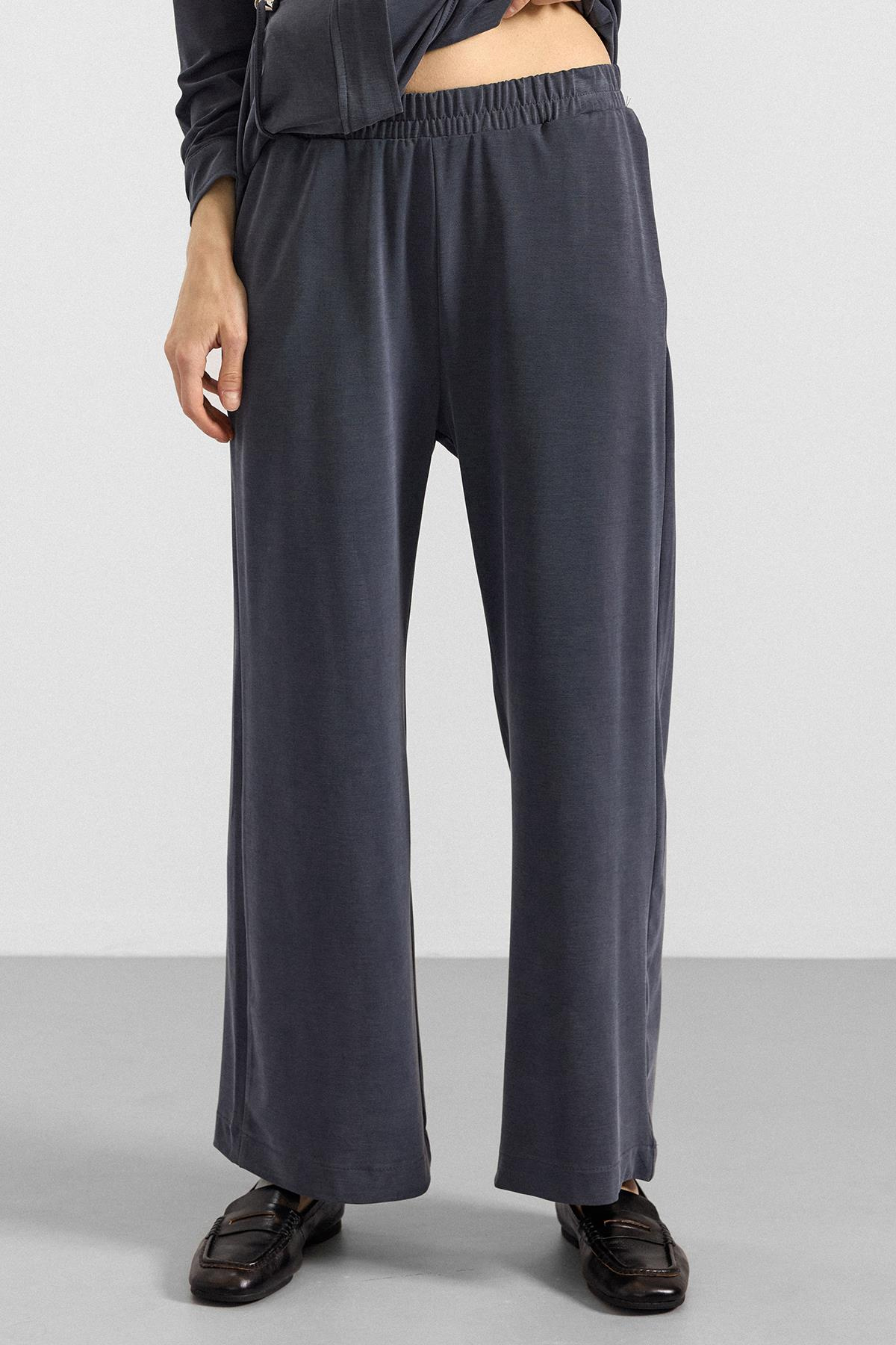 Fermuar Kapamalı Beli Büzgülü Premium Kumaş Sweat Pantolon Takım LACİVERT 9406-TK