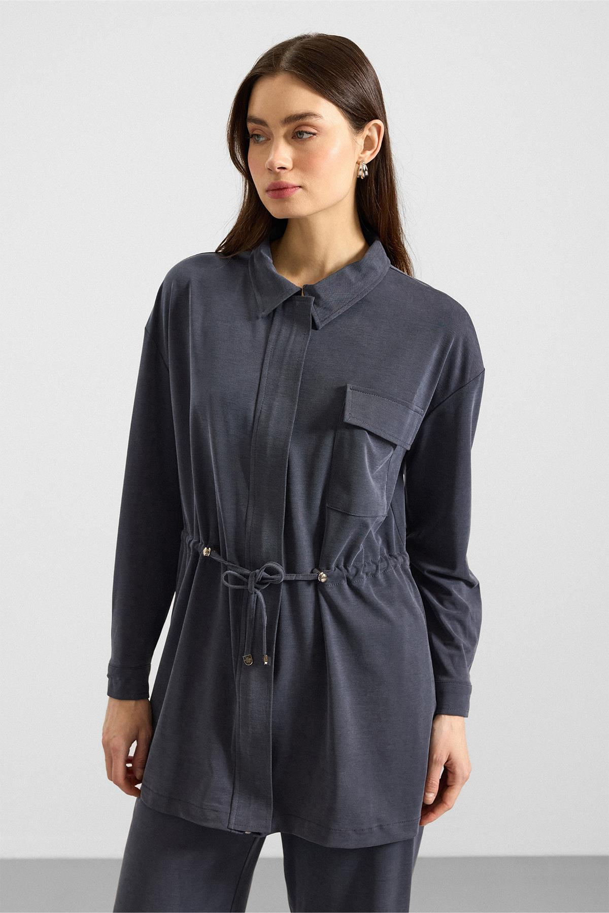 Fermuar Kapamalı Beli Büzgülü Premium Kumaş Sweat Pantolon Takım LACİVERT 9406-TK