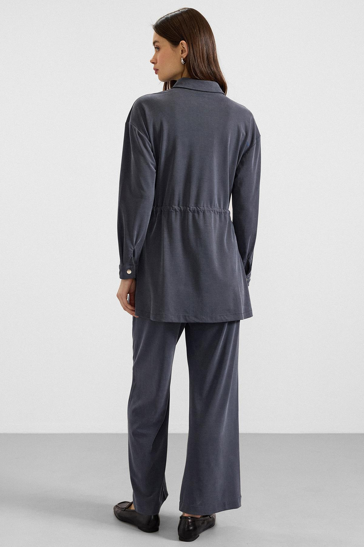 Fermuar Kapamalı Beli Büzgülü Premium Kumaş Sweat Pantolon Takım LACİVERT 9406-TK