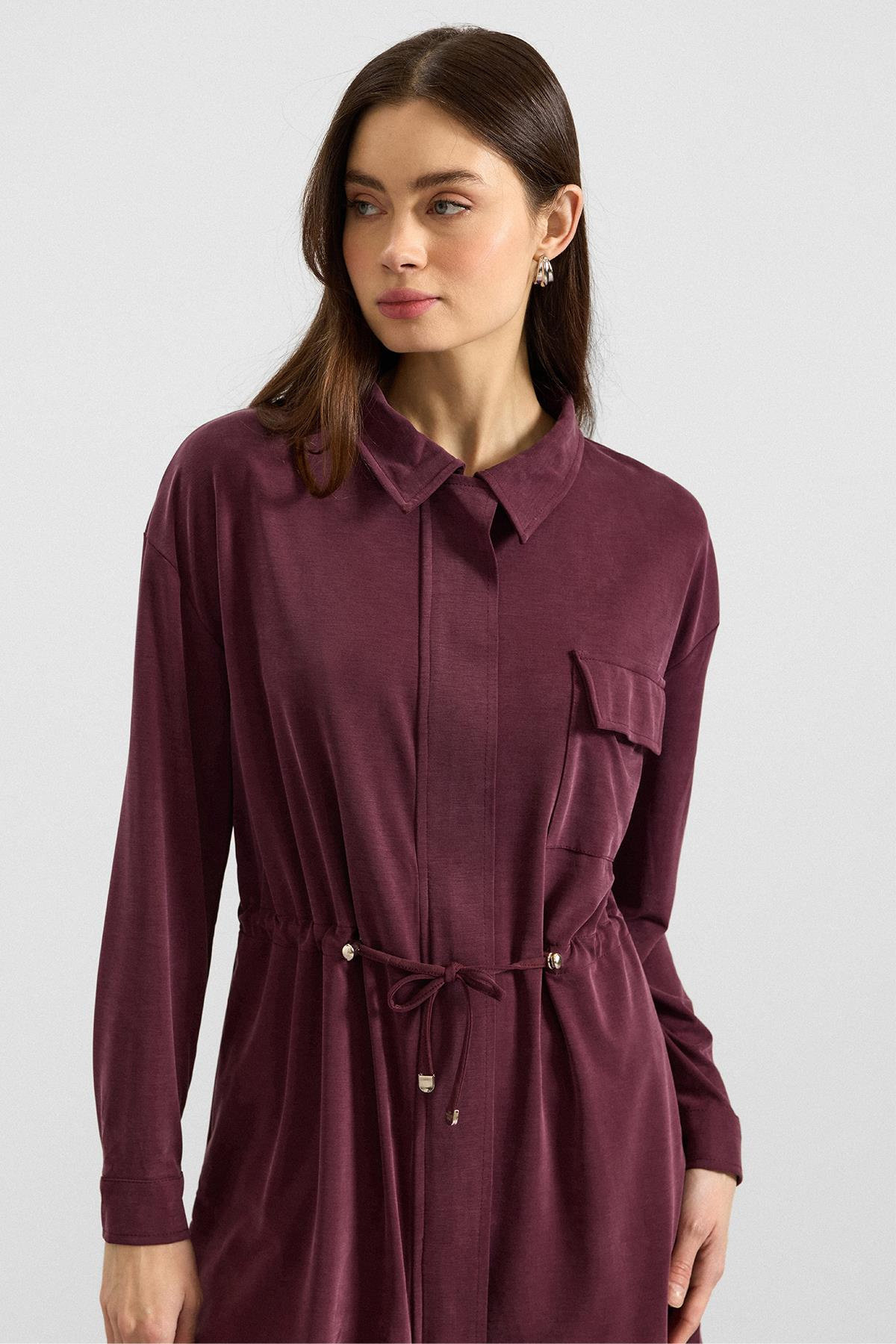 Fermuar Kapamalı Beli Büzgülü Premium Kumaş Sweat Pantolon Takım BORDO 9406-TK