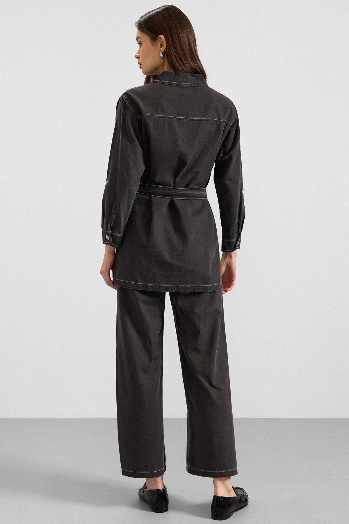 Fermuar Kapamalı Bol Paça Denim İkili Takım ANTRASİT 9392-TK