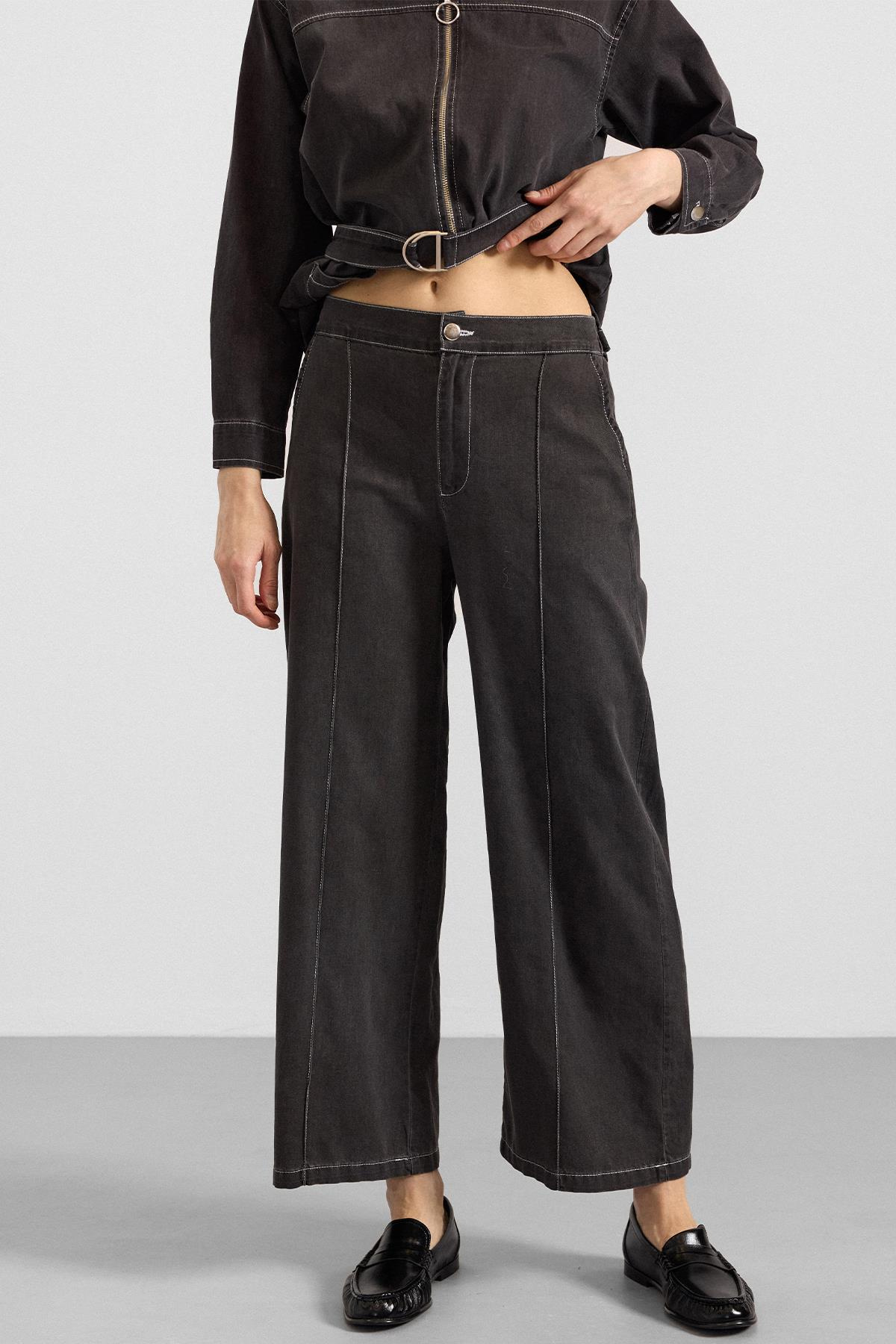 Fermuar Kapamalı Bol Paça Denim İkili Takım ANTRASİT 9392-TK