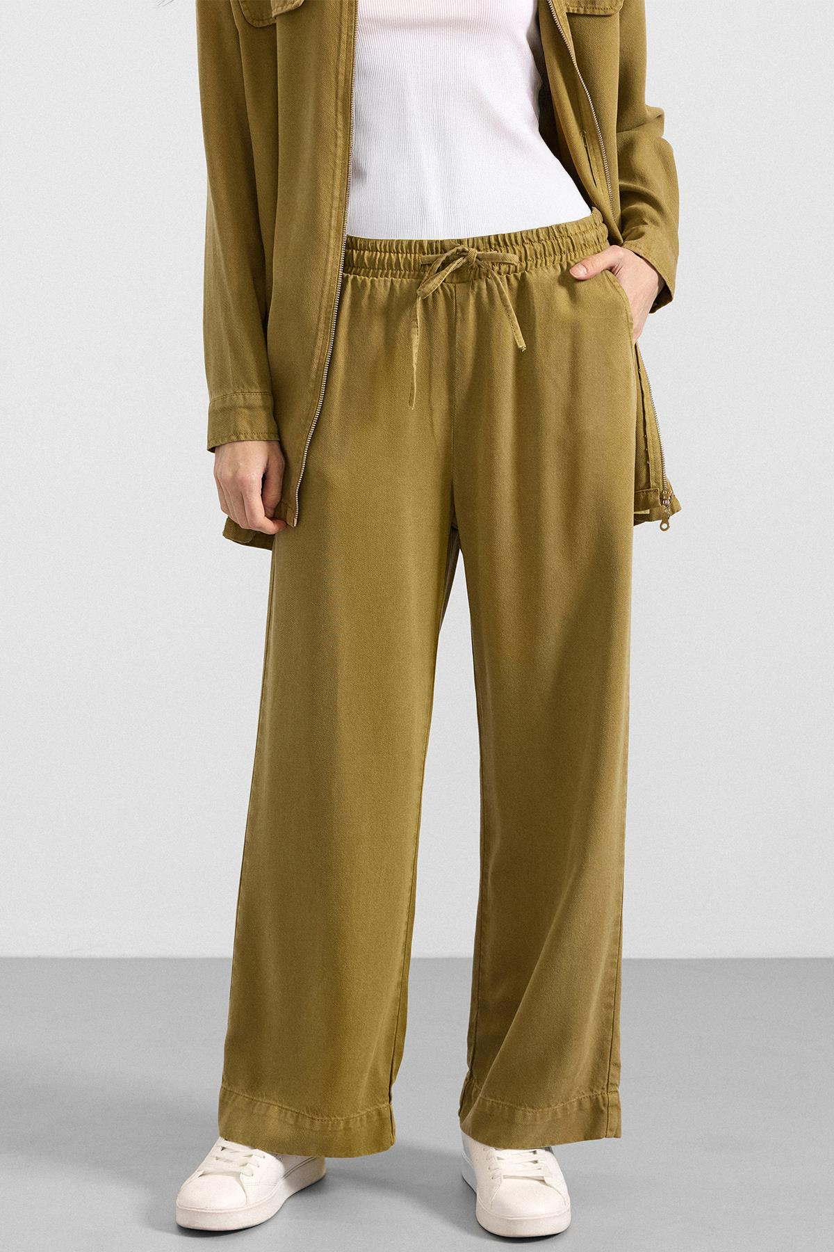 Fermuar Kapamalı Ceket Pantolon Soft Denim İkili Takım YAĞ YEŞİLİ 9395-TK