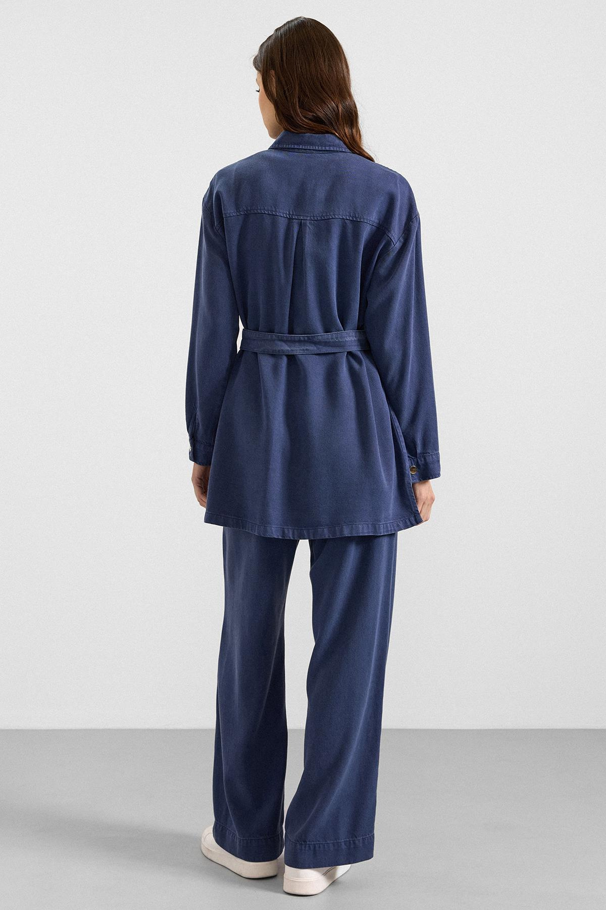 Fermuar Kapamalı Ceket Pantolon Soft Denim İkili Takım İNDİGO 9395-TK