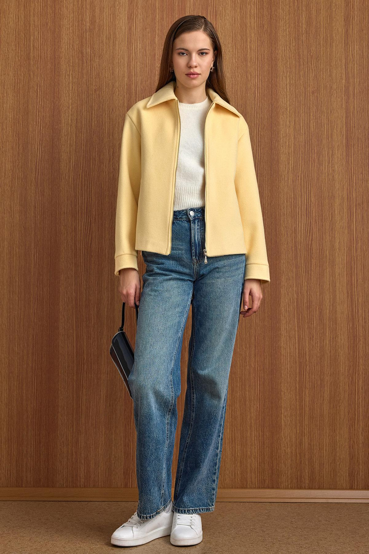 Fermuar Kapamalı Oversize Kısa Kaban SARI 3157