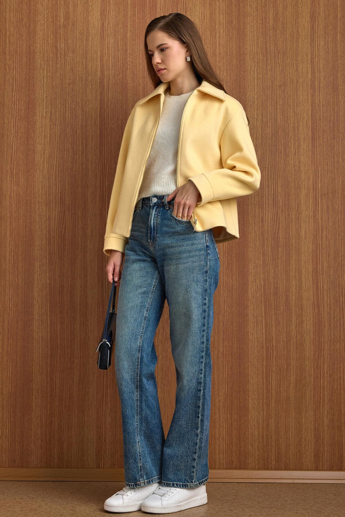 Fermuar Kapamalı Oversize Kısa Kaban SARI 3157