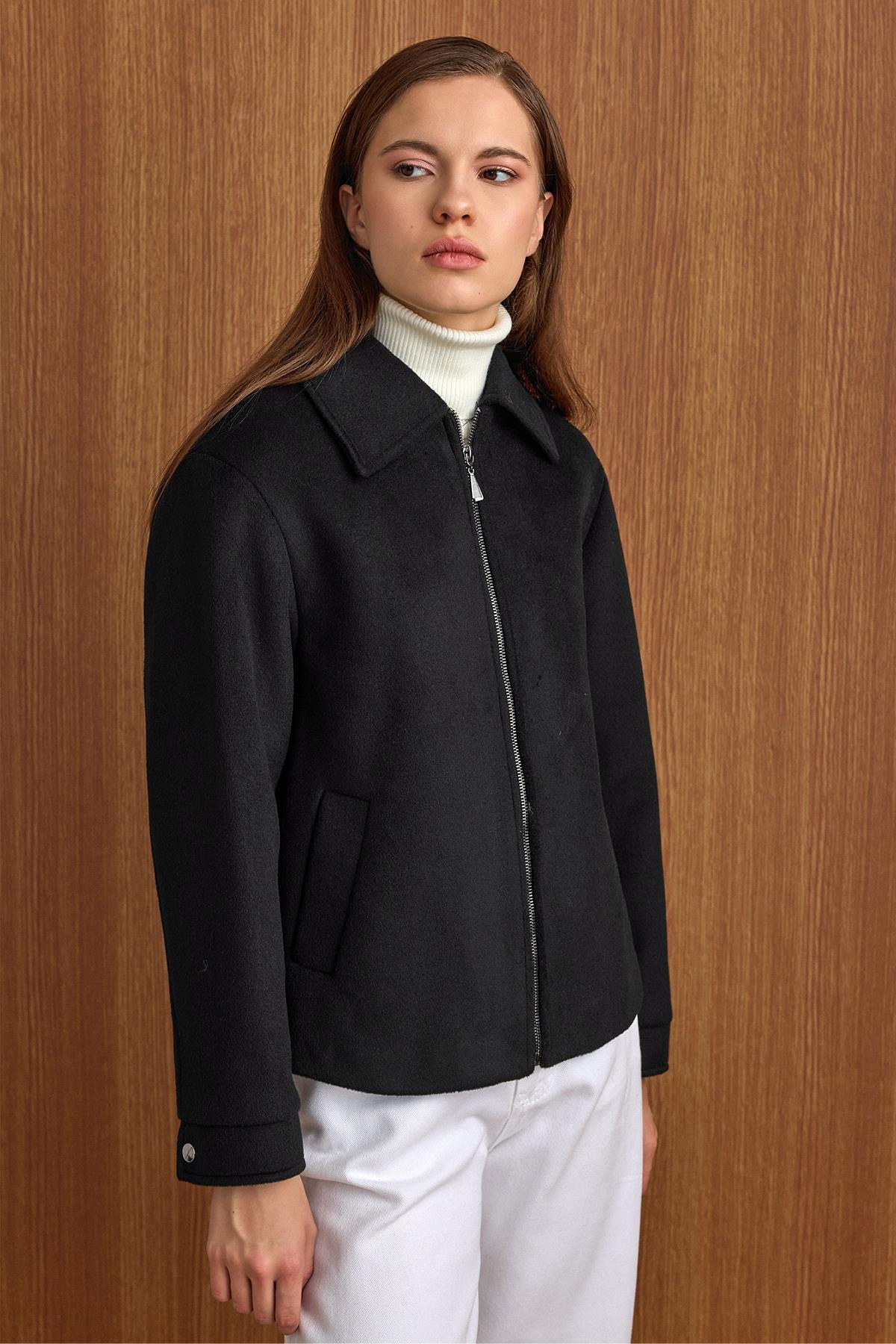 Fermuar Kapamalı Oversize Kısa Kaban SİYAH 3157