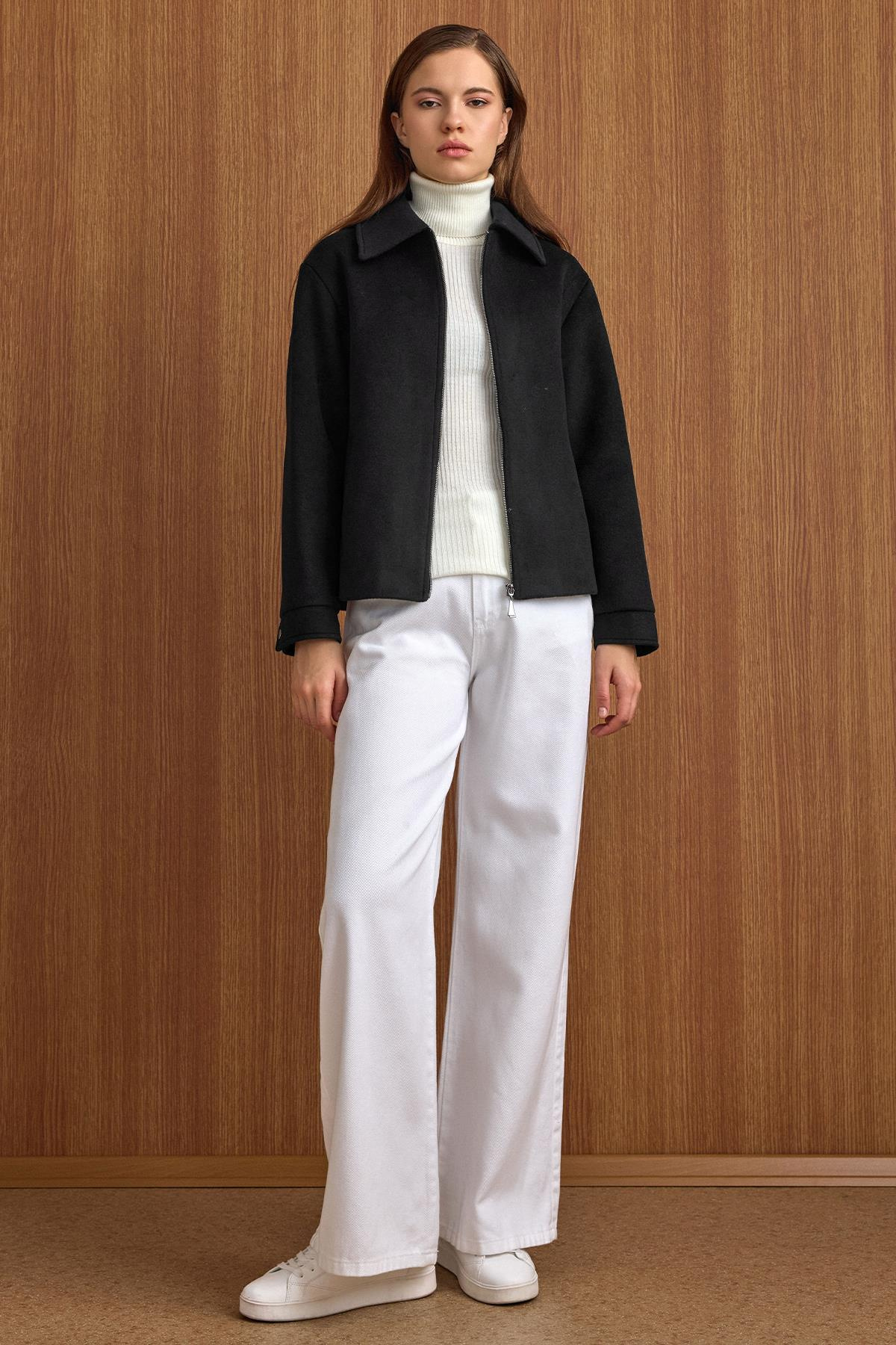 Fermuar Kapamalı Oversize Kısa Kaban SİYAH 3157