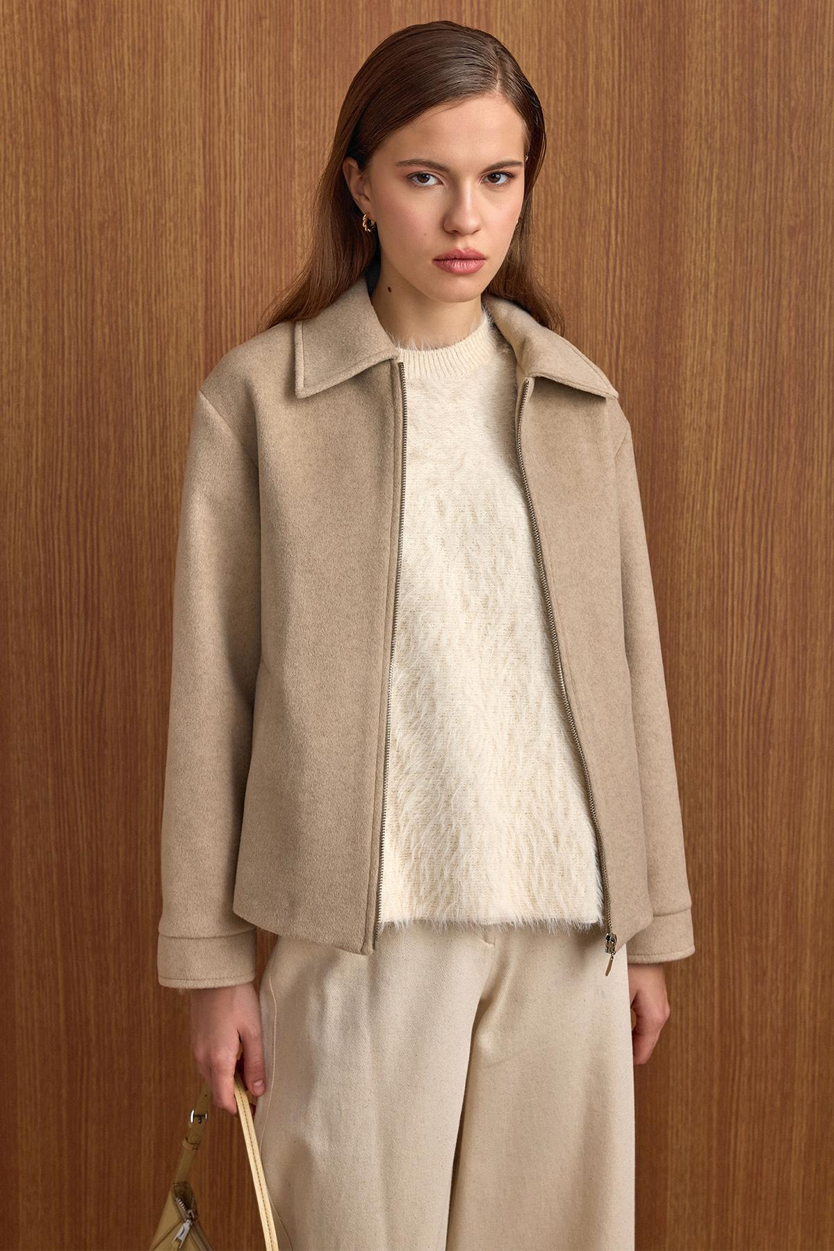 Fermuar Kapamalı Oversize Kısa Kaban TAŞ 3157