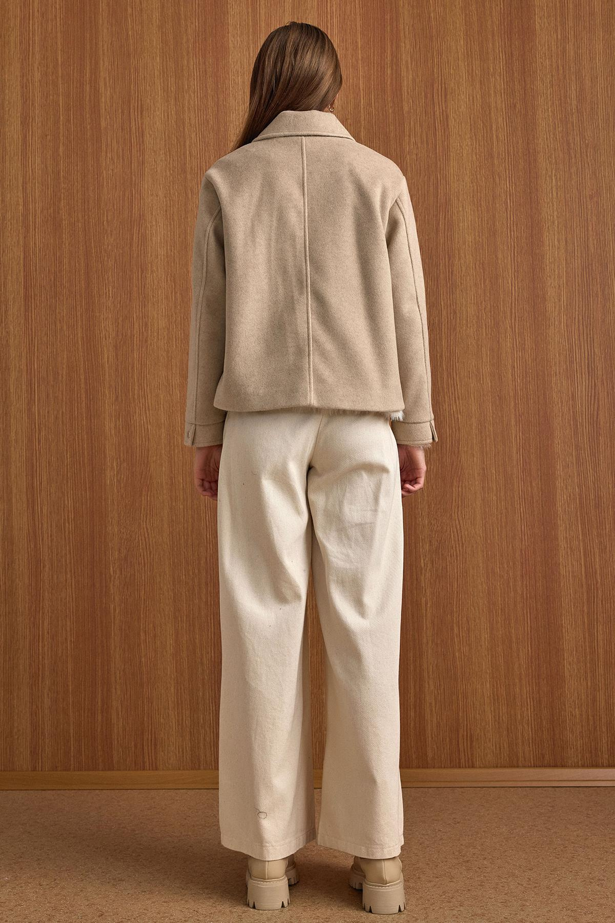 Fermuar Kapamalı Oversize Kısa Kaban TAŞ 3157