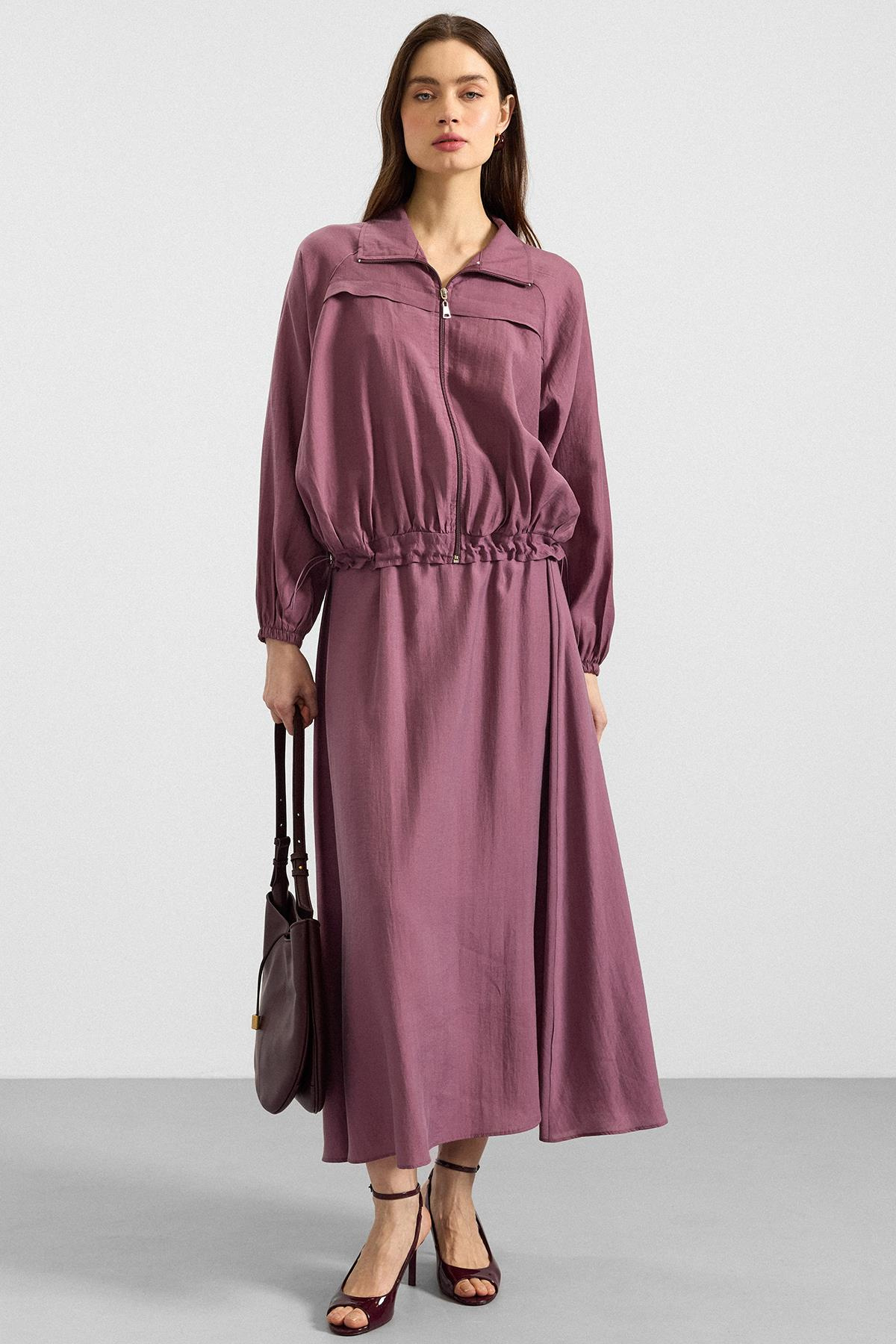 Fermuar Kapamalı Soft Kumaş Etek Ceket Takım GÜL KURUSU 9390-TK