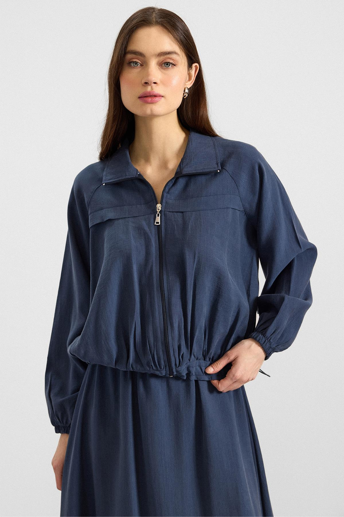 Fermuar Kapamalı Soft Kumaş Etek Ceket Takım İNDİGO 9390-TK