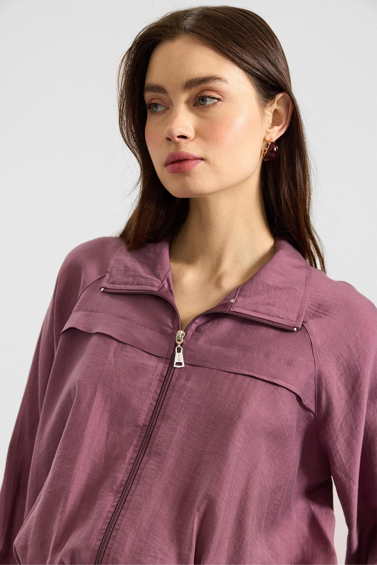 Fermuar Kapamalı Soft Kumaş Etek Ceket Takım GÜL KURUSU 9390-TK