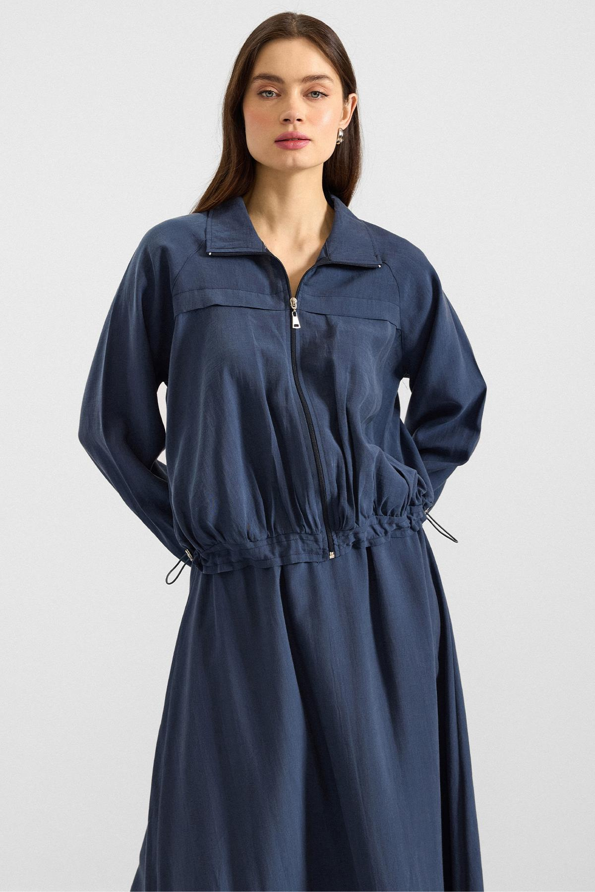 Fermuar Kapamalı Soft Kumaş Etek Ceket Takım İNDİGO 9390-TK