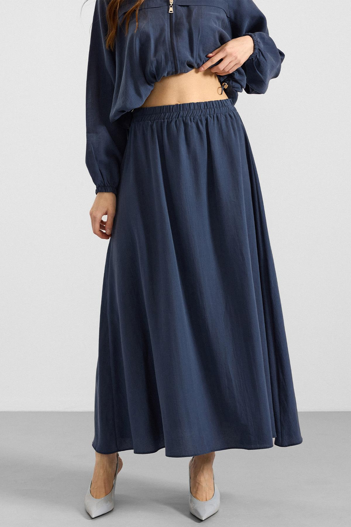 Fermuar Kapamalı Soft Kumaş Etek Ceket Takım İNDİGO 9390-TK