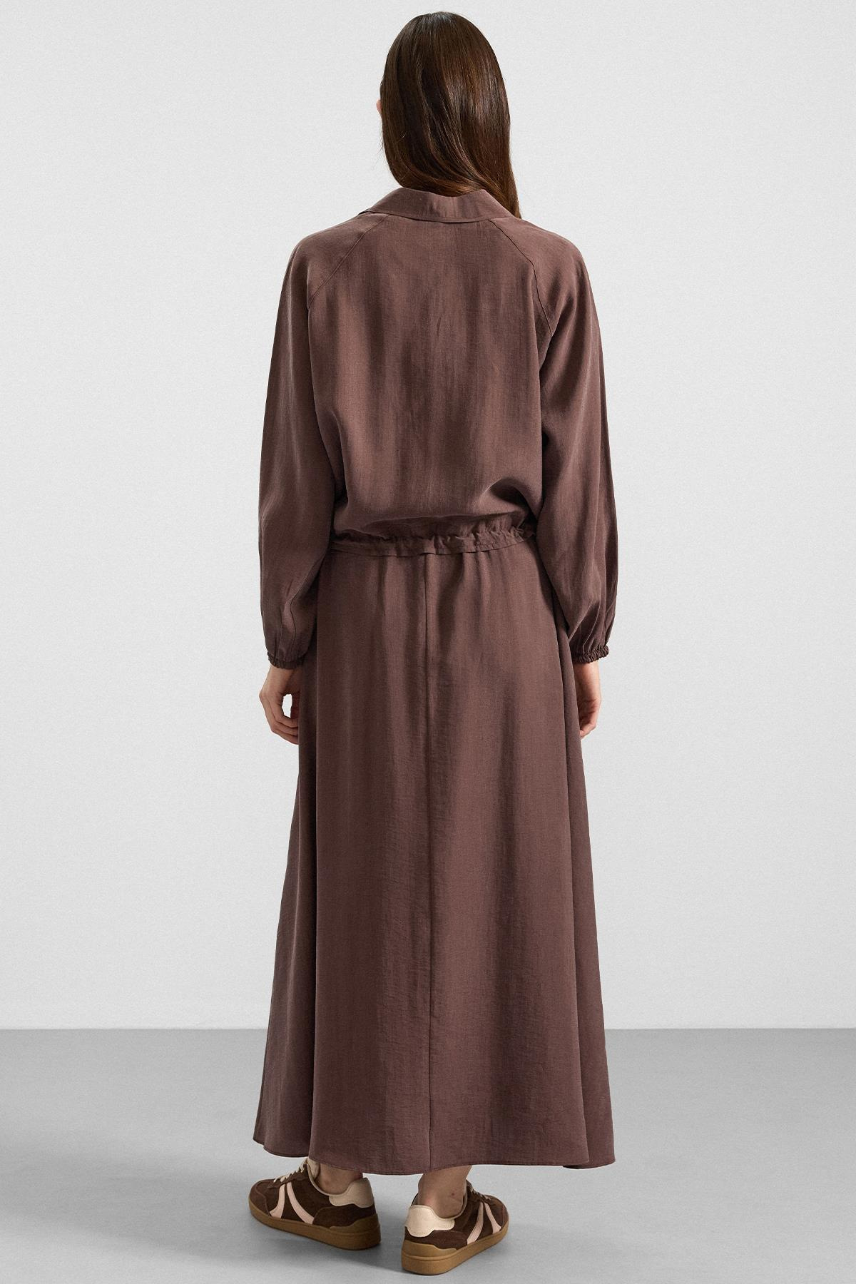 Fermuar Kapamalı Soft Kumaş Etek Ceket Takım KAHVE 9390-TK