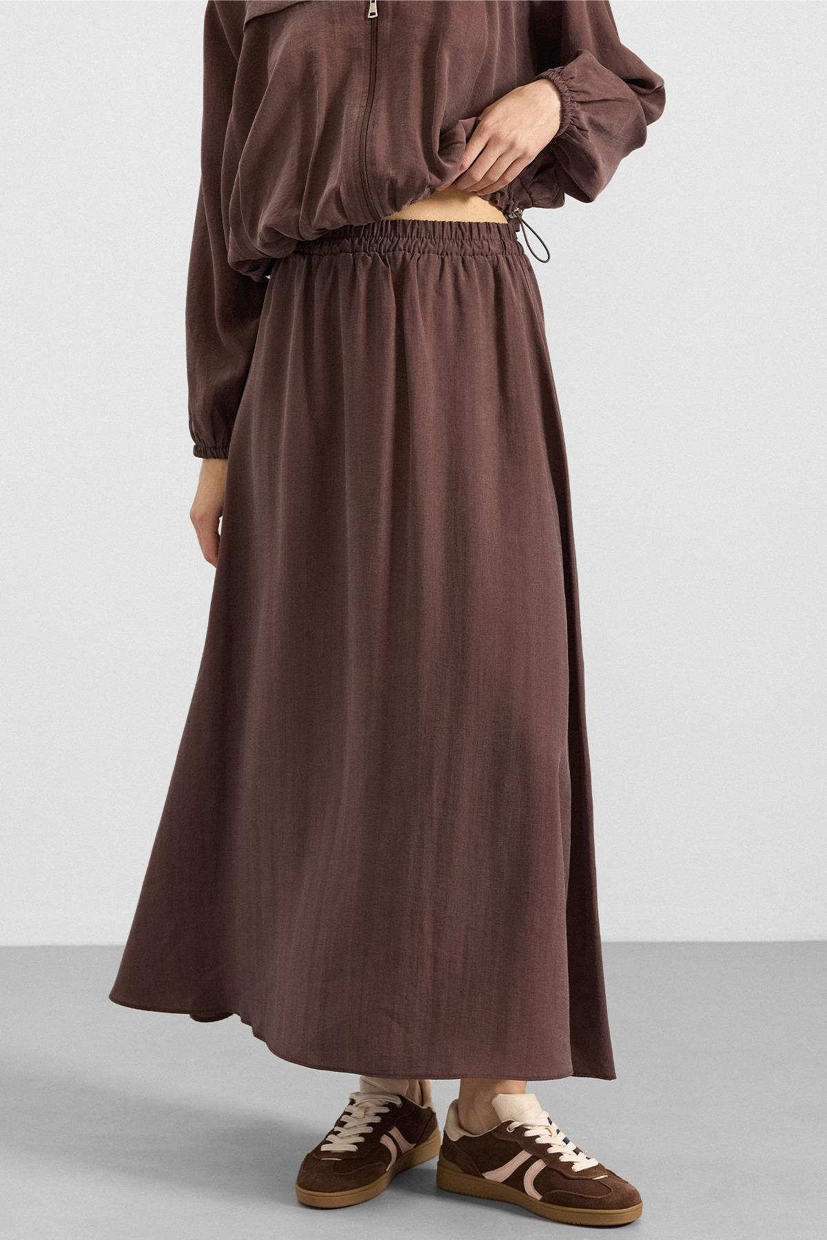 Fermuar Kapamalı Soft Kumaş Etek Ceket Takım KAHVE 9390-TK