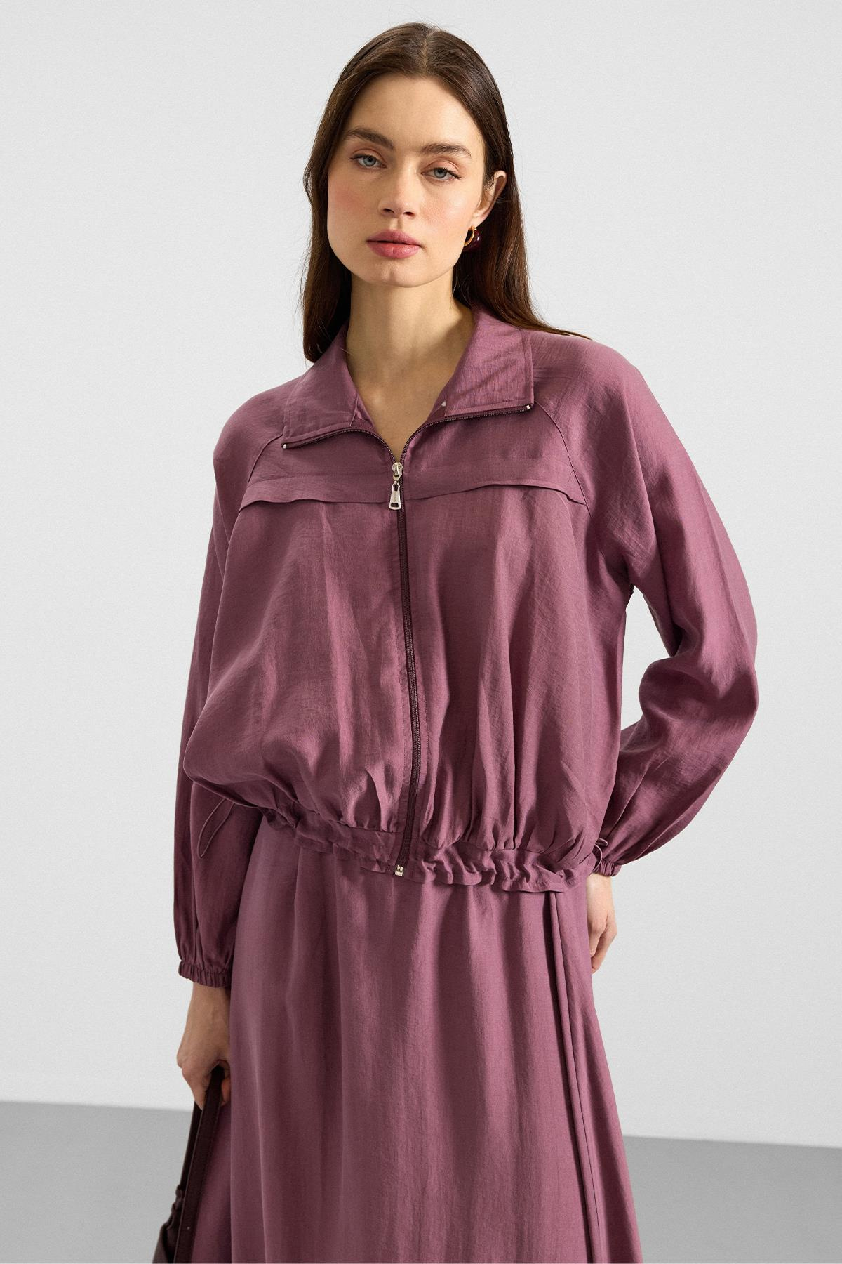 Fermuar Kapamalı Soft Kumaş Etek Ceket Takım GÜL KURUSU 9390-TK