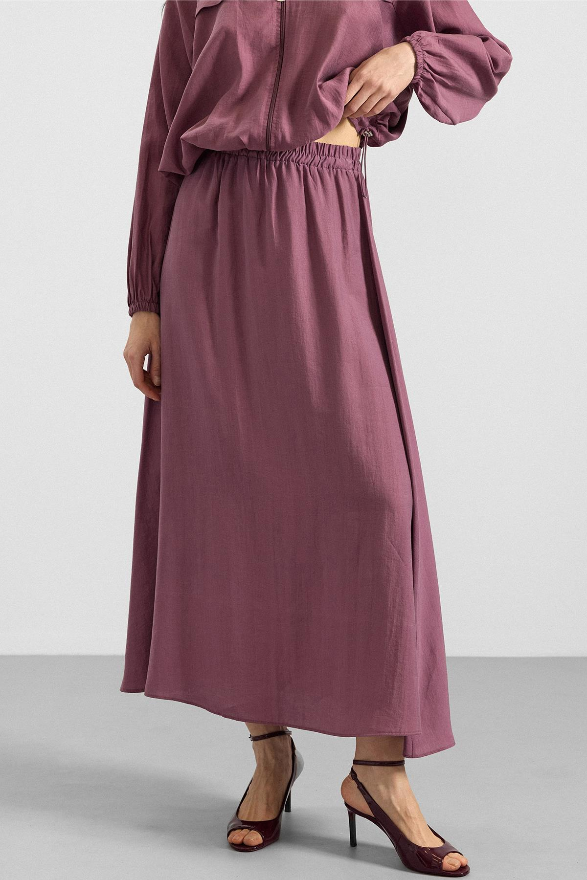 Fermuar Kapamalı Soft Kumaş Etek Ceket Takım GÜL KURUSU 9390-TK