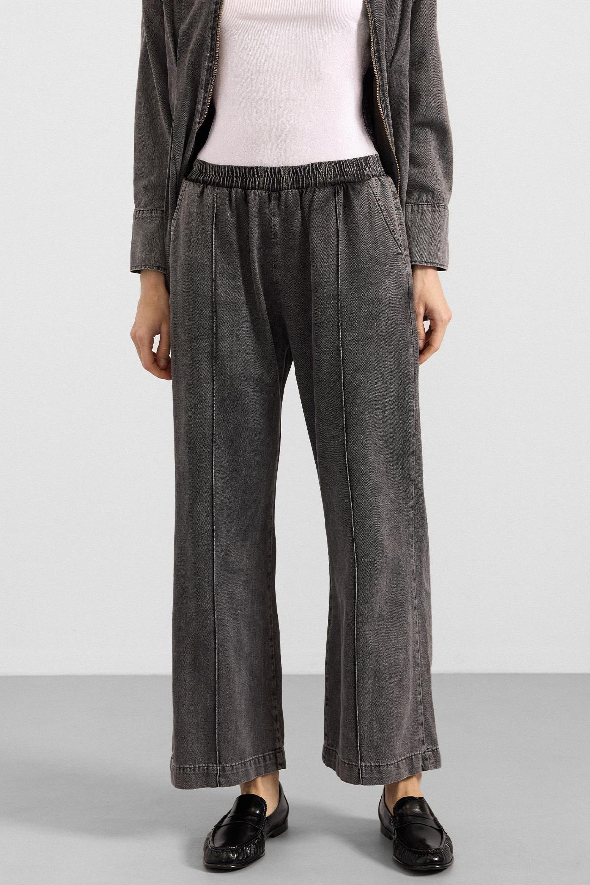 Fermuar ve Pens Detaylı Ceket Pantolon Denim İkili Takım GRİ 9396-TK