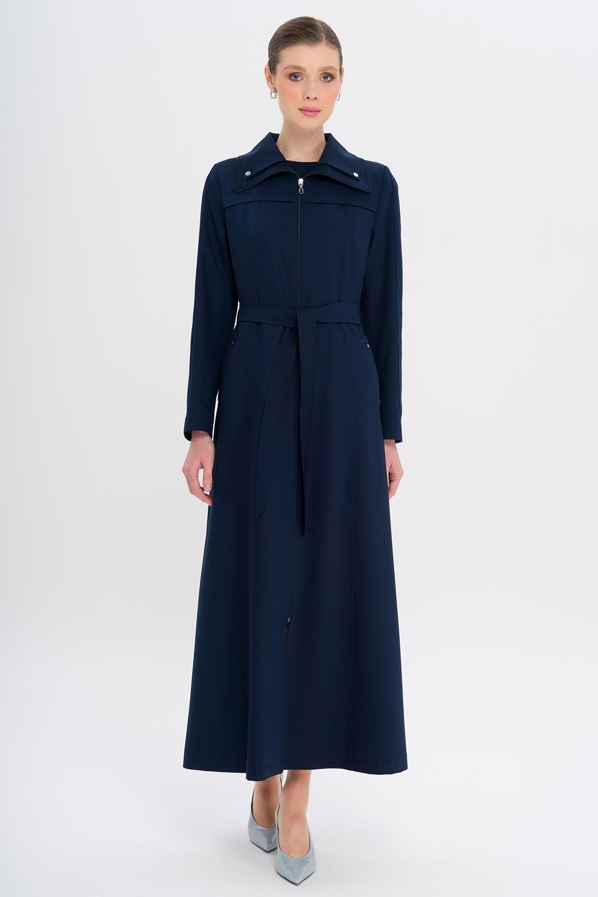 Zippered Metal Accessory Lined Topcoat NAVY 6722