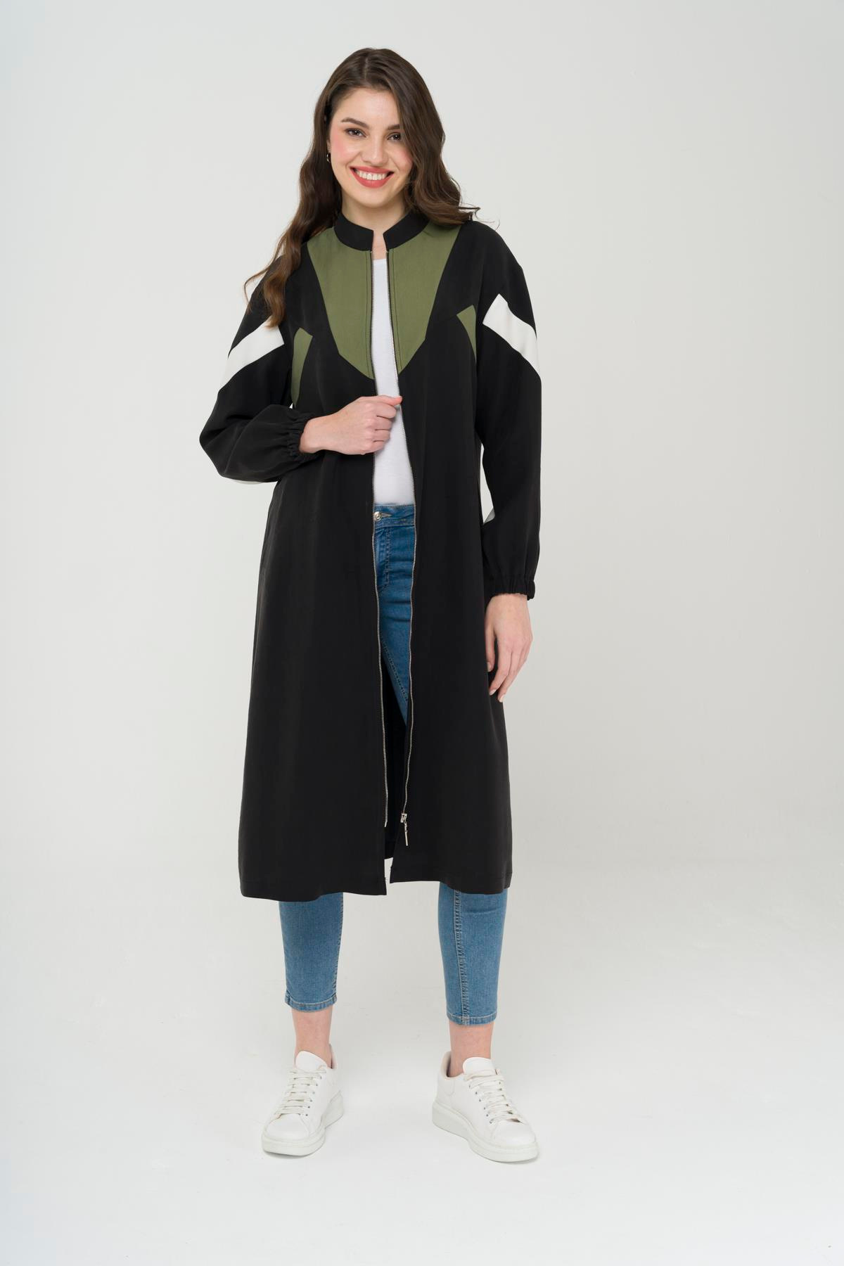 Garni Detaylı Fermuar Kapamalı Astarsız Kap SİYAH 6471