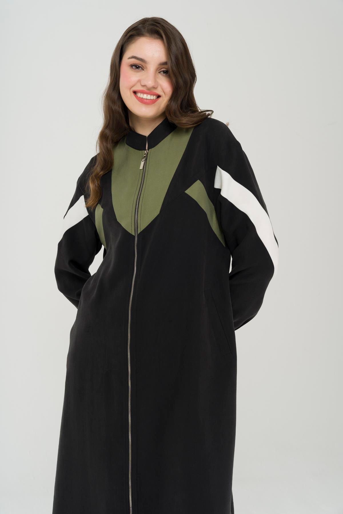 Garni Detaylı Fermuar Kapamalı Astarsız Kap SİYAH 6471