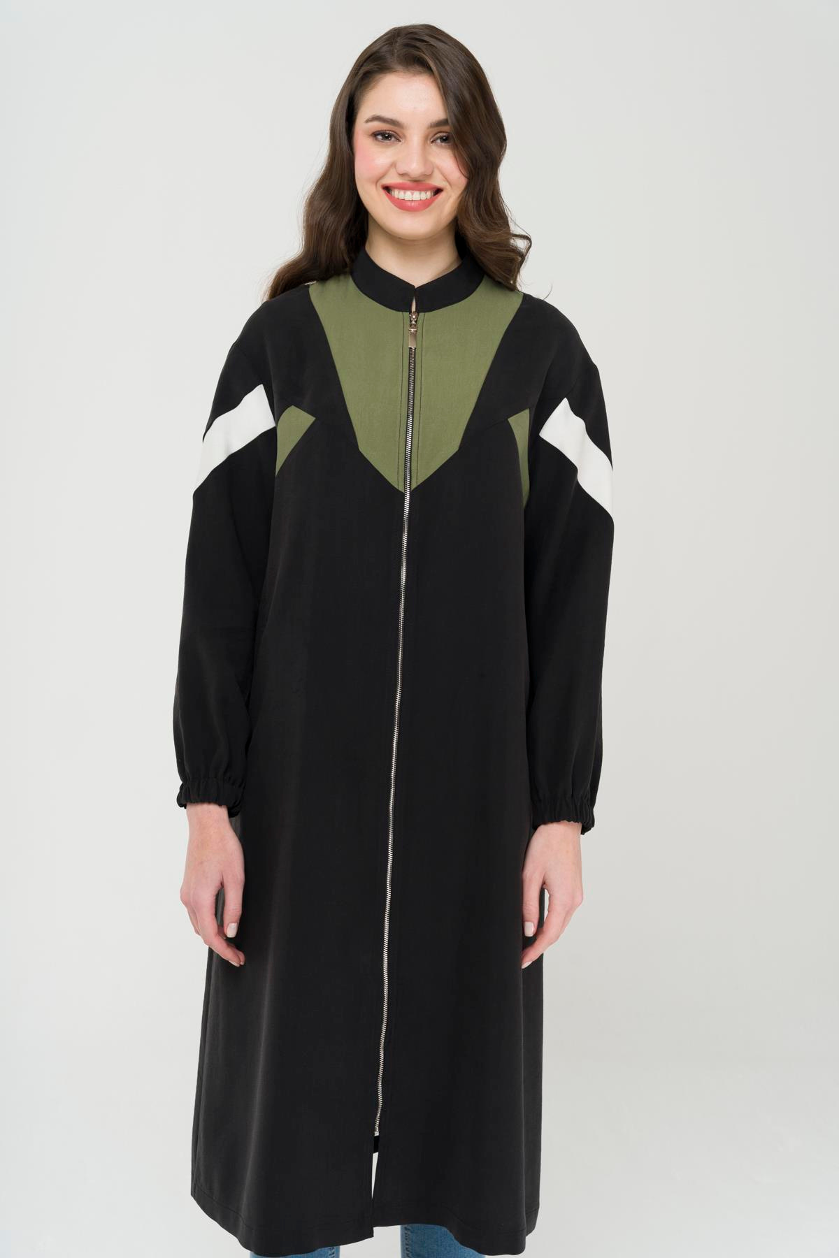 Garni Detaylı Fermuar Kapamalı Astarsız Kap SİYAH 6471