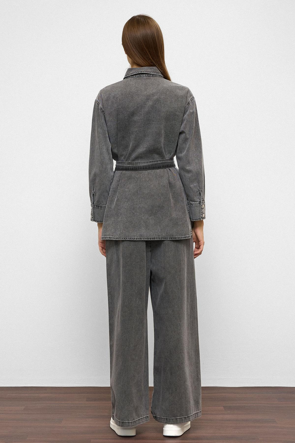 Geniş Paça Pantolon Denim İkili Takım ANTRASİT 9379-TK