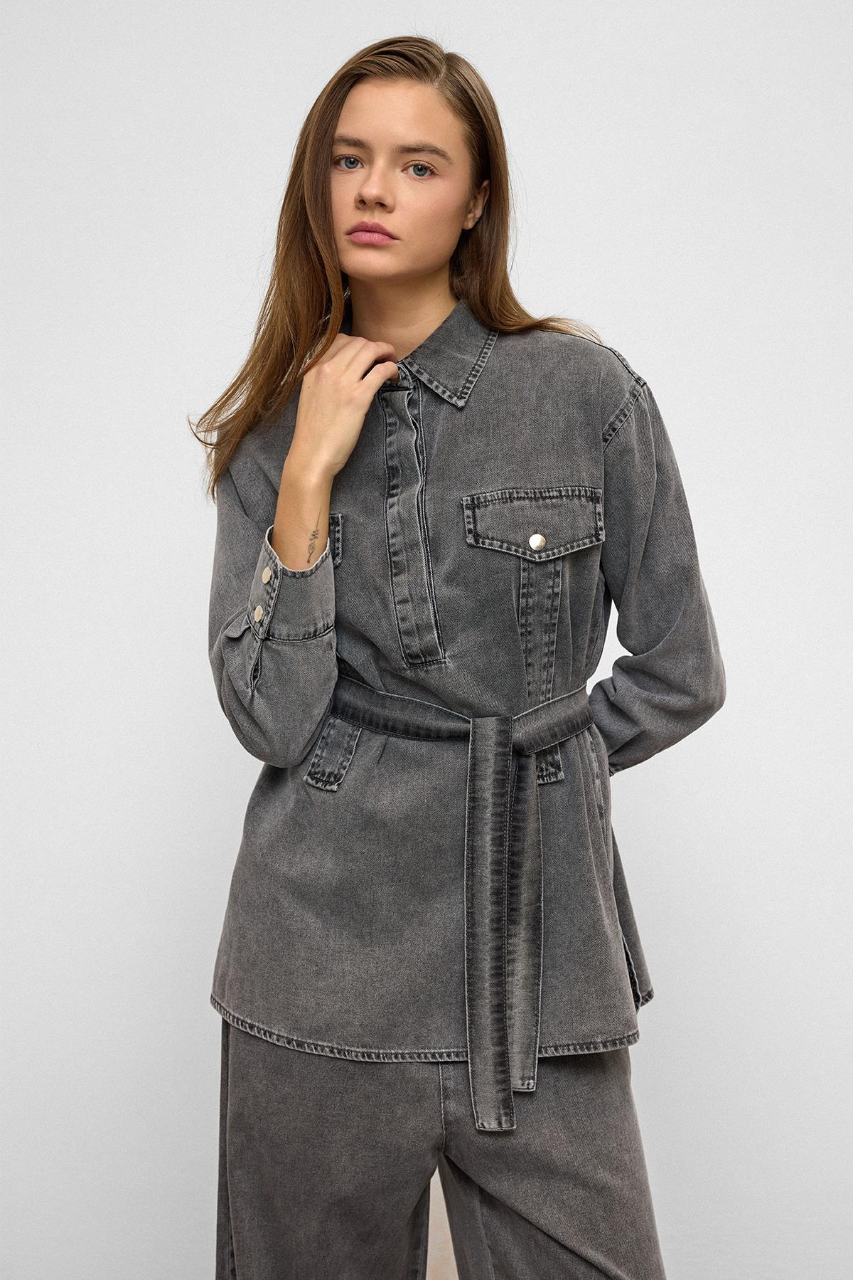 Geniş Paça Pantolon Denim İkili Takım ANTRASİT 9379-TK