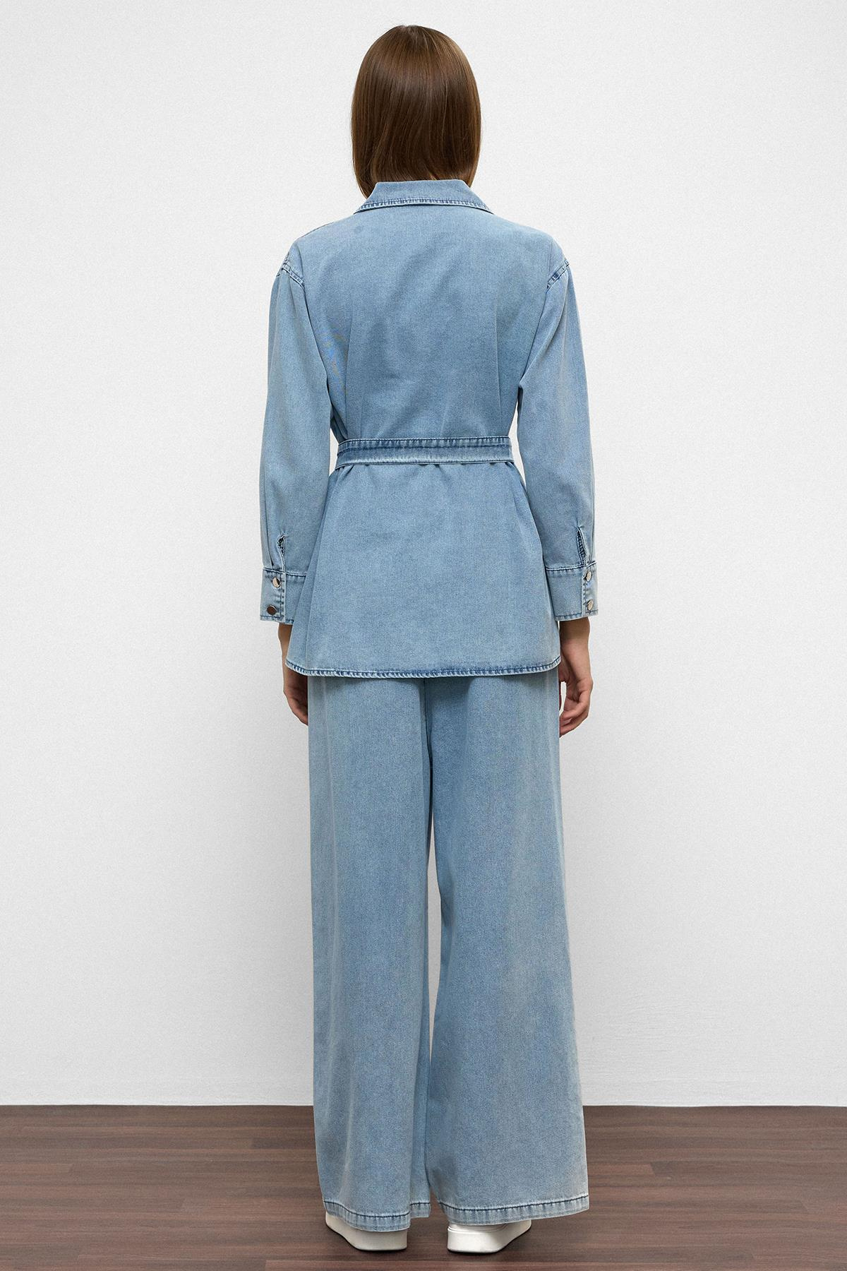 Geniş Paça Pantolon Denim İkili Takım MAVİ 9379-TK