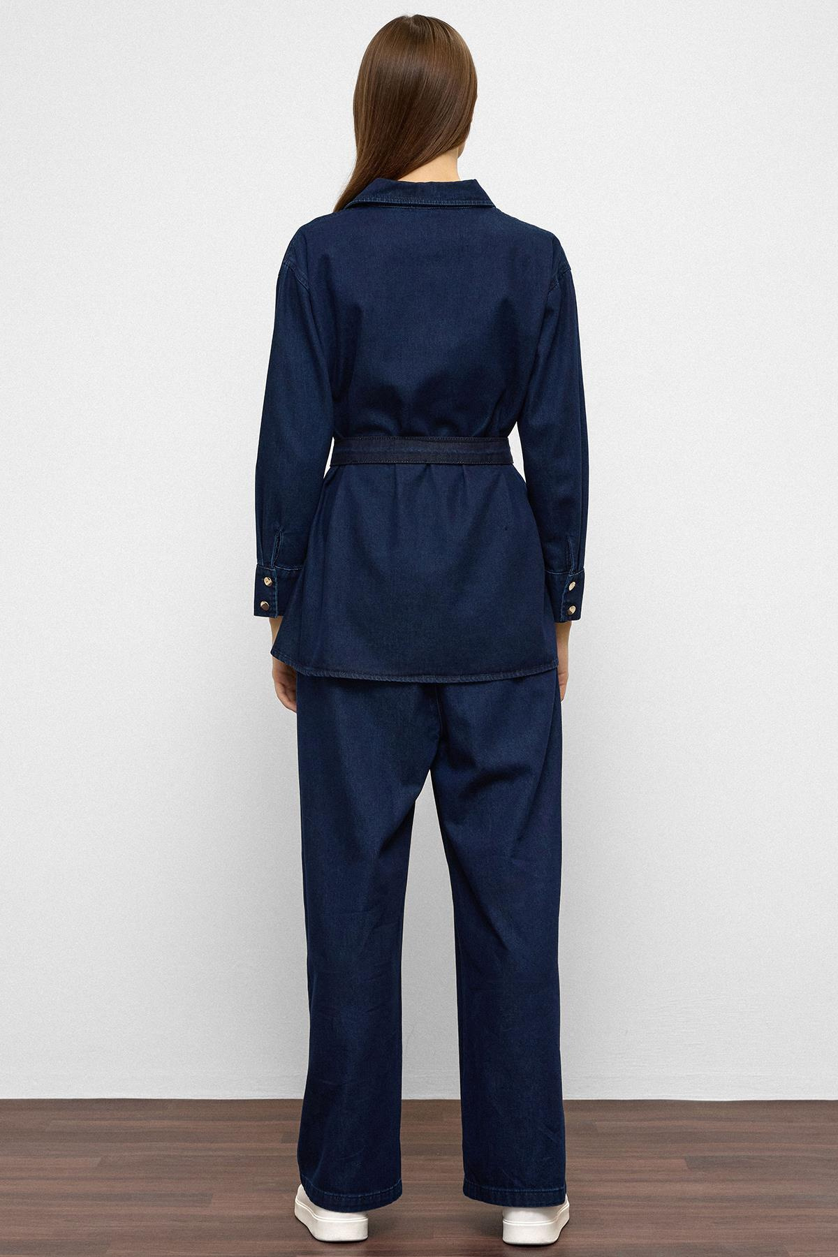 Geniş Paça Pantolon Denim İkili Takım KOYU MAVİ 9379-TK