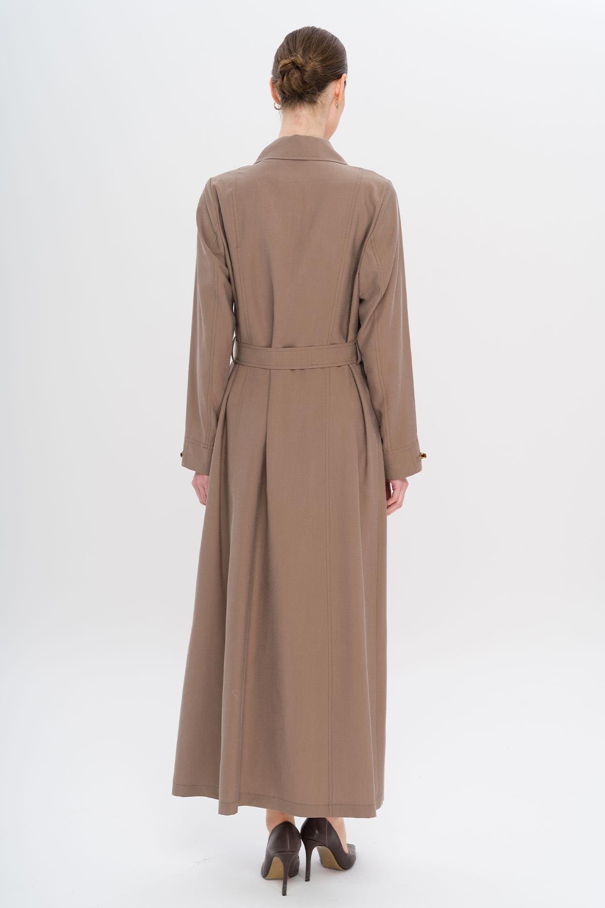 Gömlek Yaka Aksesuar Detaylı Astarsız Modal Büyük Beden Pardesü A.KAHVE 6745