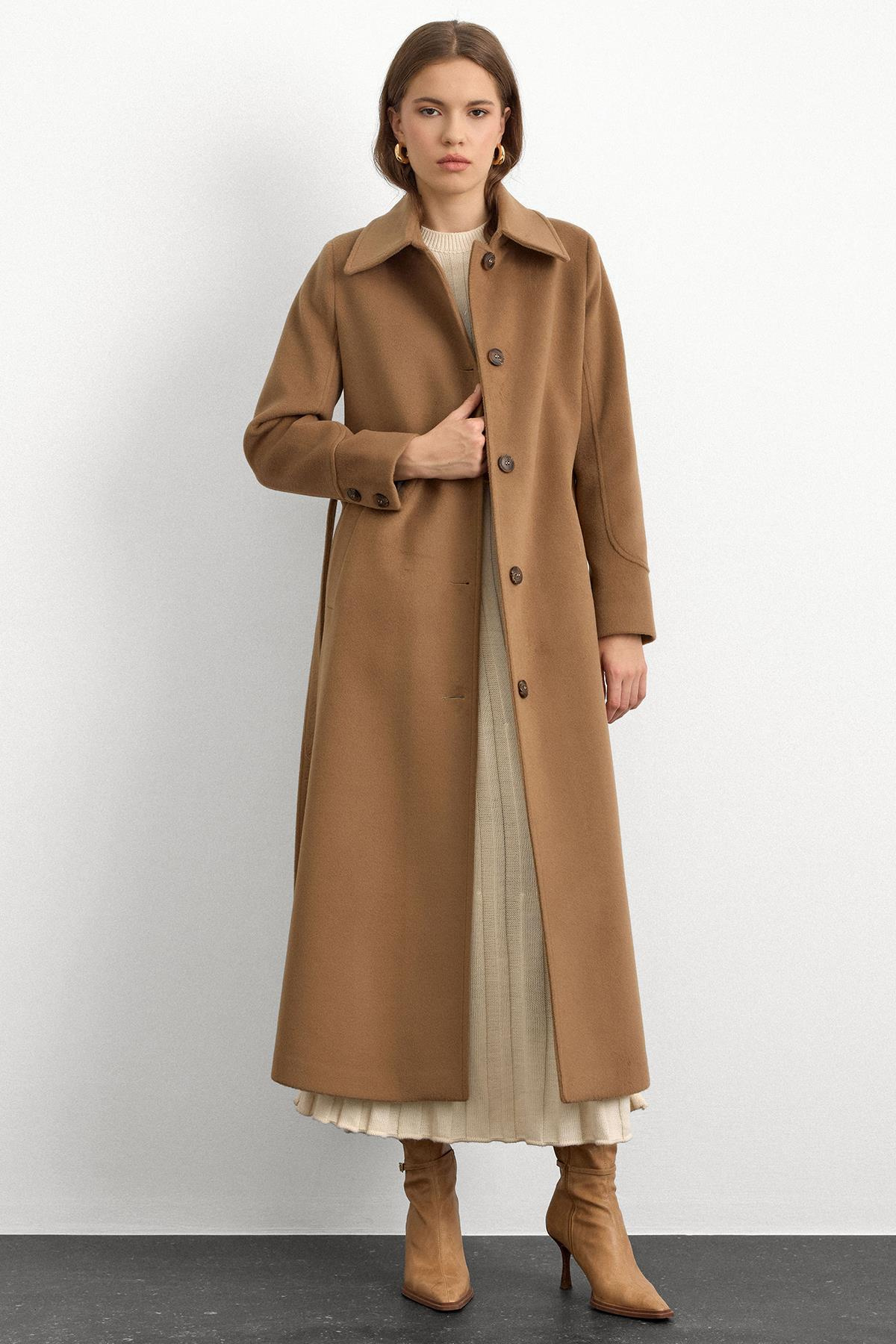 Gömlek Yaka Belden Bağlamalı Uzun Kaban K. KAMEL 3152