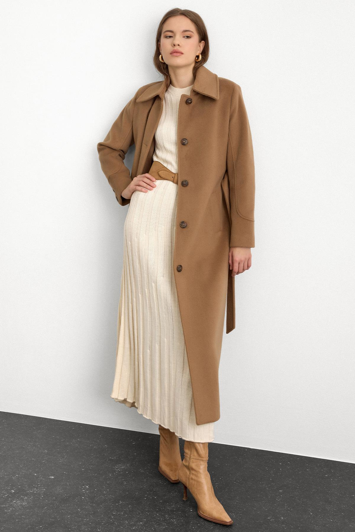 Gömlek Yaka Belden Bağlamalı Uzun Kaban K. KAMEL 3152