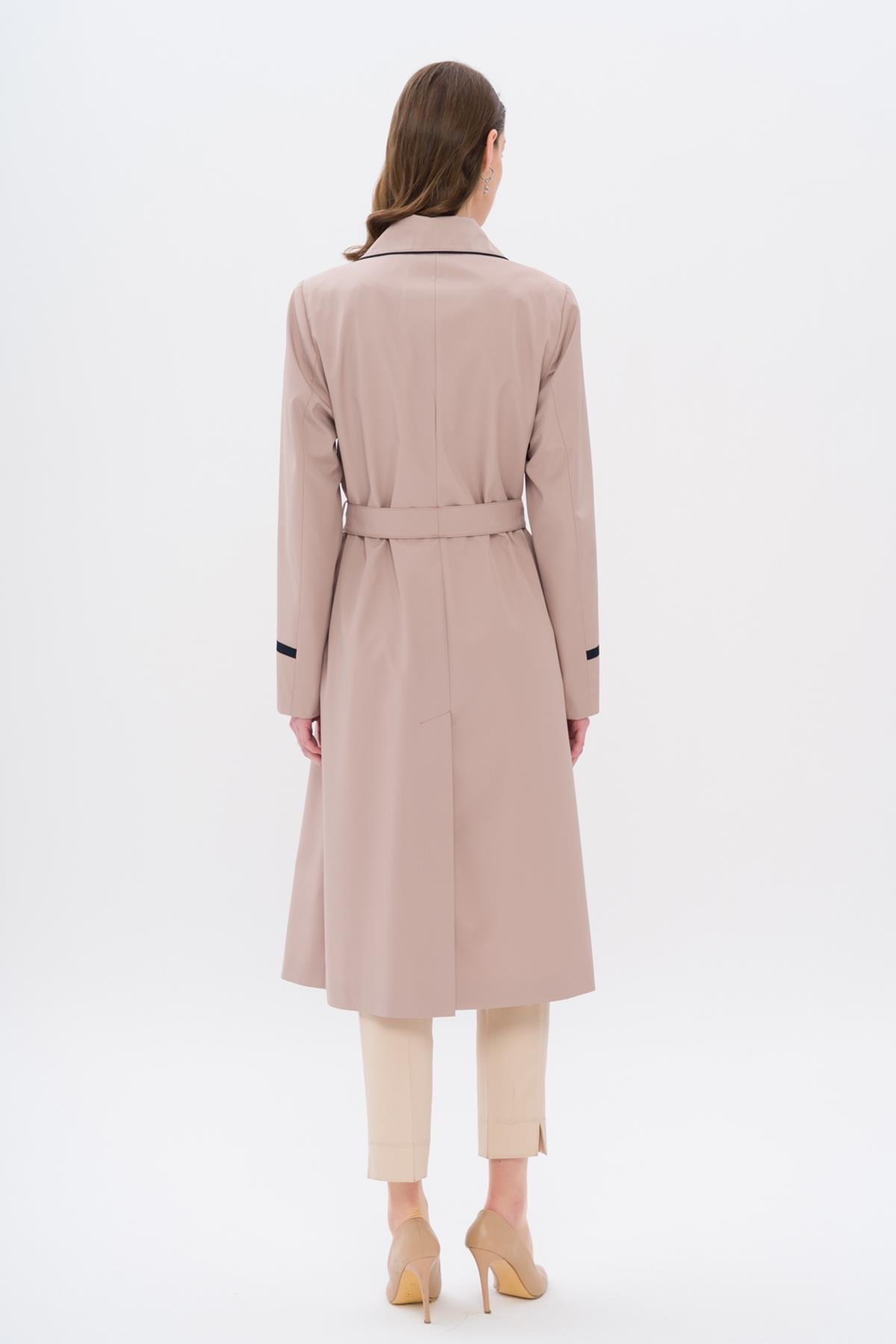 Gömlek Yaka Biye ve Pelerin Detaylı Büyük Beden Trençkot A.KAMEL 4301