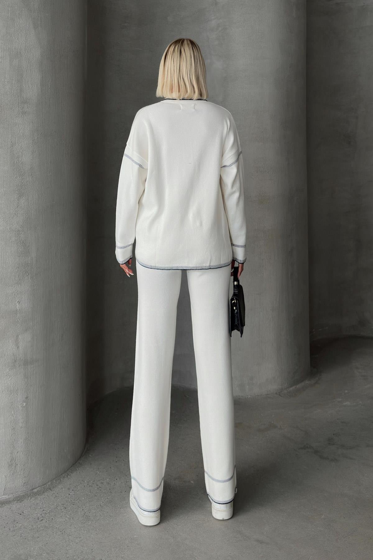 Gömlek Yaka Çoban Dikişli İkili Triko Takım EKRU 9239-TK