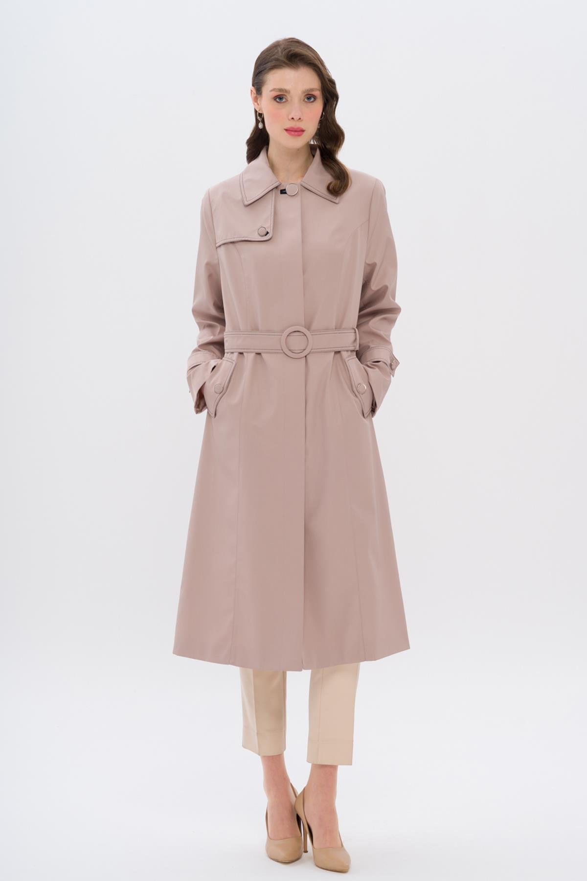 Gömlek Yaka Dikiş Detaylı Büyük Beden Trençkot A.KAMEL 4300